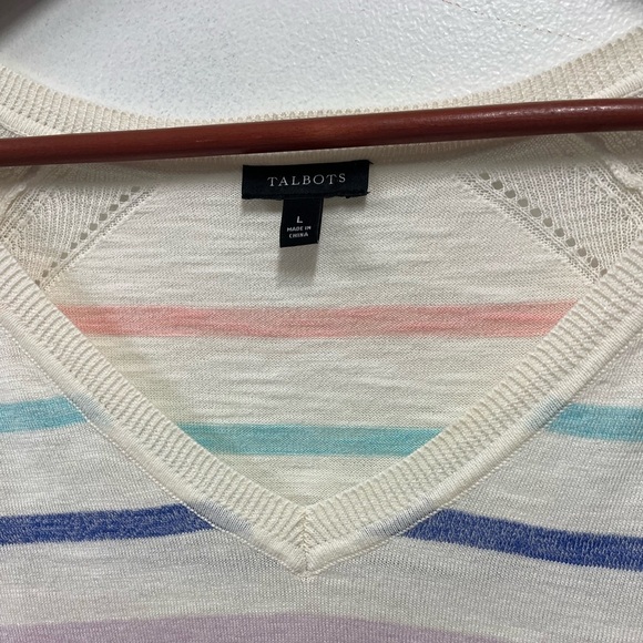 Talbots RAGLAN V-NECK HIGH-LOW SWEATER - FADED STRIPE COTTON WOMEN L - Picture 7 of 9